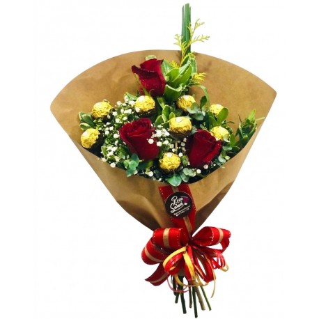 Ramalhete 3 Rosas Nacionais + 8 Ferreros