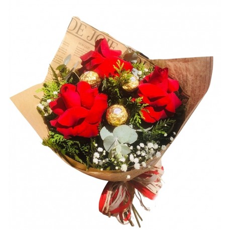 Buquê 3 Rosas Importadas + 3 Ferreros